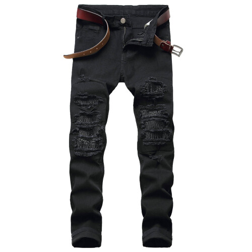 Brístí denim caol bréifnithe le coim leaisteach do fhir