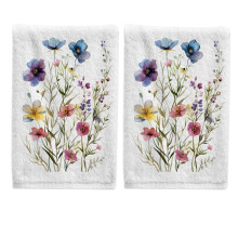 Serviettes Ă main en coton Ă motif aquarelle de fleurs sauvages, 39,4 x 74,9 cm