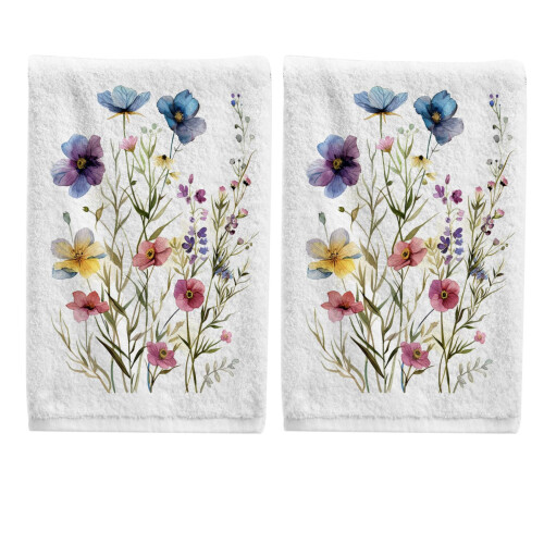 Toalhas de mão de algodão com estampa de flores silvestres em aquarela, 39,4 x 74,9 cm (15,5 x 29,5 polegadas).