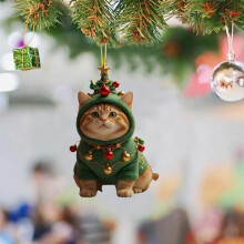 Katteornament til juletræet - Orange akrylkat, 2D