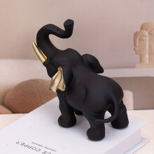 White Golden Elephant Resin Figurine 5.9 in Hand-Polished