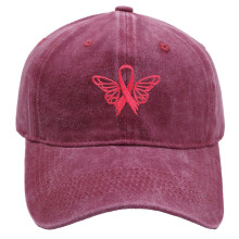 Pink Ribbon Denim Baseballkeps Dam Justerbar Bomull Vinröd