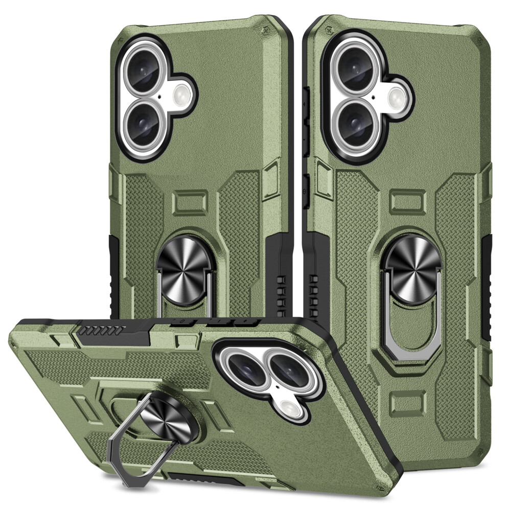 Defender Iphone 16 Case Â Ring Holder, Kickstand, Green 968604563515