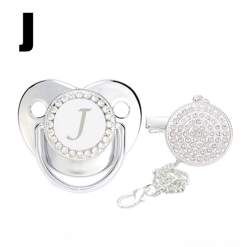 Baby Pacifier with Rhinestone Clip and Personalized Initial
