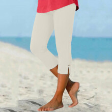 Women's Beige Capri Leggings with Buttons 2026