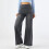 Calça jeans feminina cinza de cintura alta e pernas largas com elastano 1