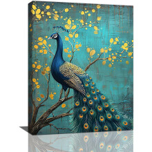 Teal Peacock Wall Art Canvas Print 12x16 Inch