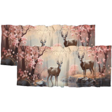 Rideaux à motifs de cerfs de la forêt, cantonnières pour fenêtres de cuisine, style rustique printanier