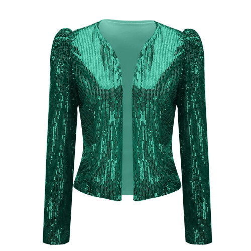 Blazer da donna con paillettes, maniche lunghe, taglio corto 1