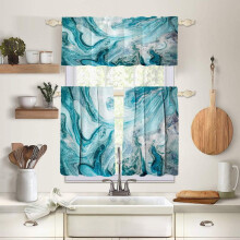 Blue Kitchen Curtains and Valances Set 3-Piece Rod Pocket