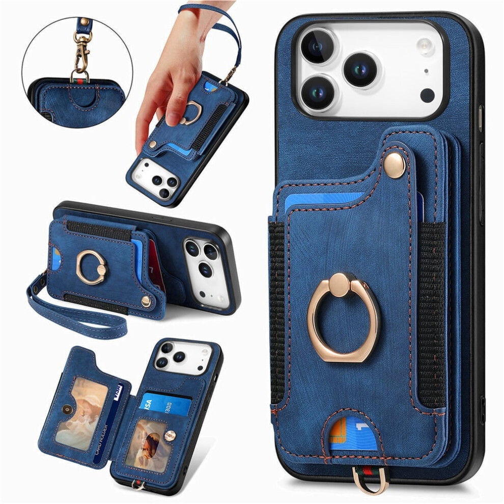 Iphone 17 Pro Max Wallet Case Pu Leather Blue 968604567704