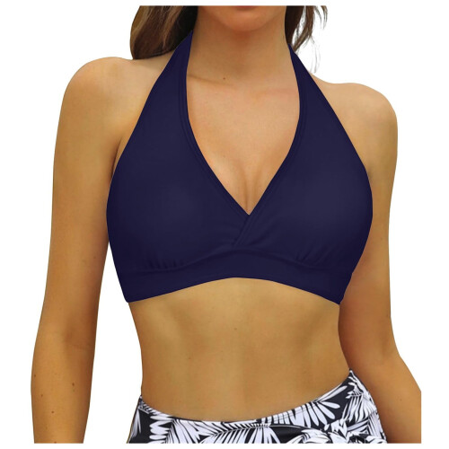 Dames halterbikinitop met push-up vulling en plooien.