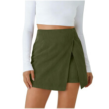 Gonna da donna in velluto a coste con pantaloncini incorporati, verde militare, taglia XXL