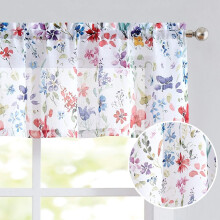 Floral Kitchen Curtain Valance Linen Sheer 56" W x 15" L 1