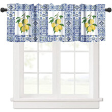 Yellow Lemon Window Valance Blue Tiles Design 54x18 inch