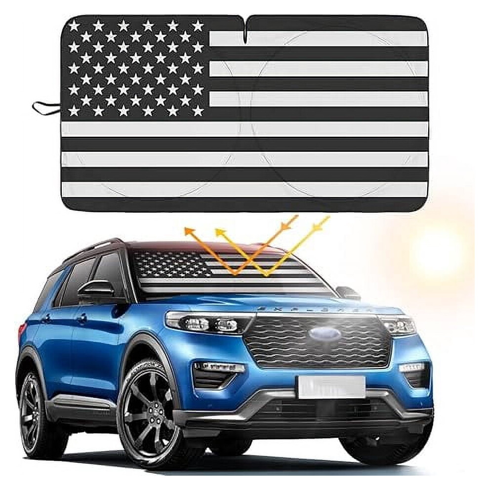 Car Windshield Sun Shade American Flag Design Foldable Black 974856064243