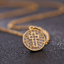 Cross Pendant Necklace Vintage Gold-Plated Zircon Women's