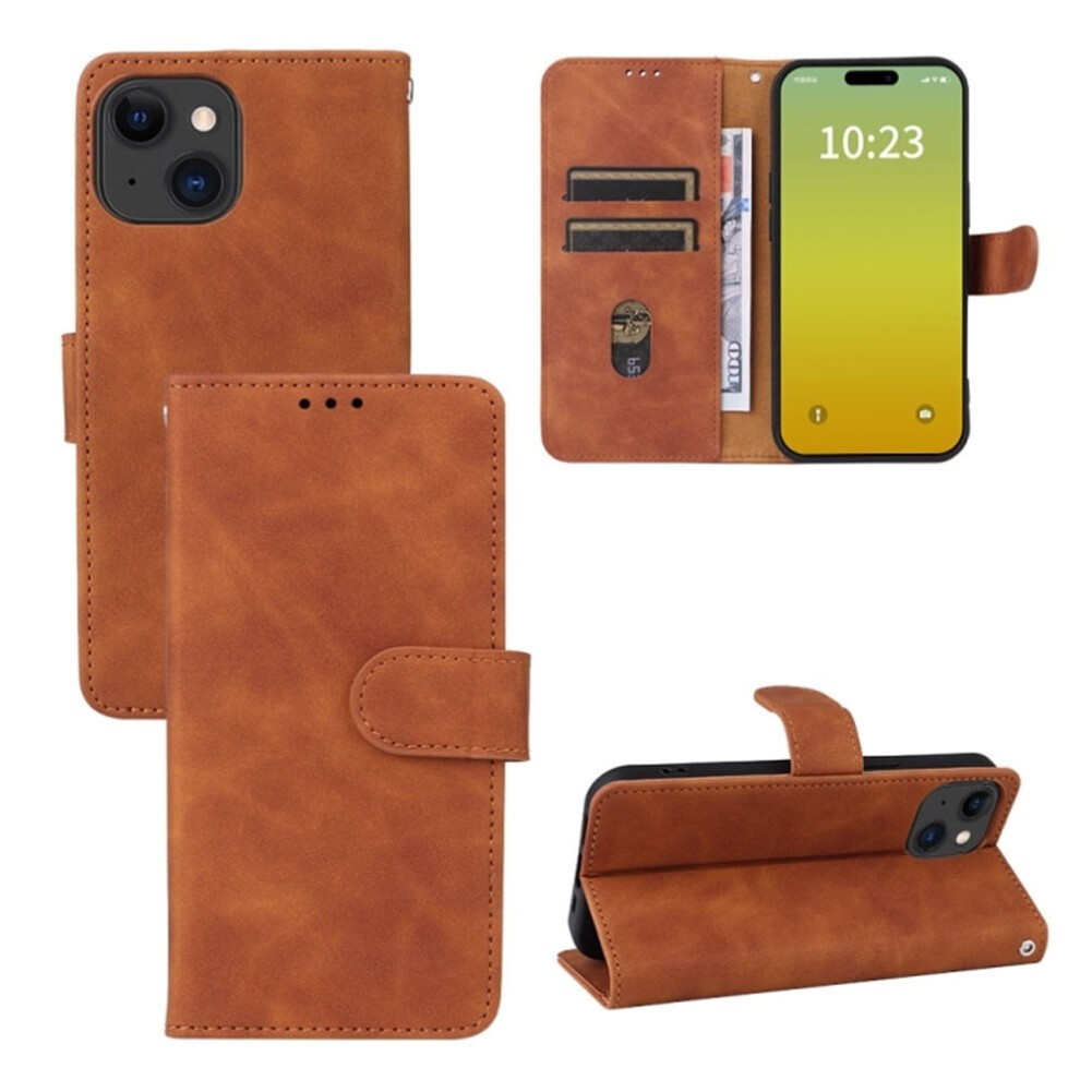 Pu Leather Wallet Case For Iphone 14 Plus Brown 9122141713487