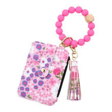 Women's Boho Beaded Wallet, Womens Boho Style Beaded and Tassel Wristlet Keychain Wallet,Wristlet Wallet Keychain with Floral Fruit Pattern