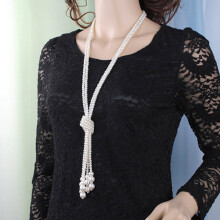 Faux Pearl Knotted Necklace White Alloy 1 Piece