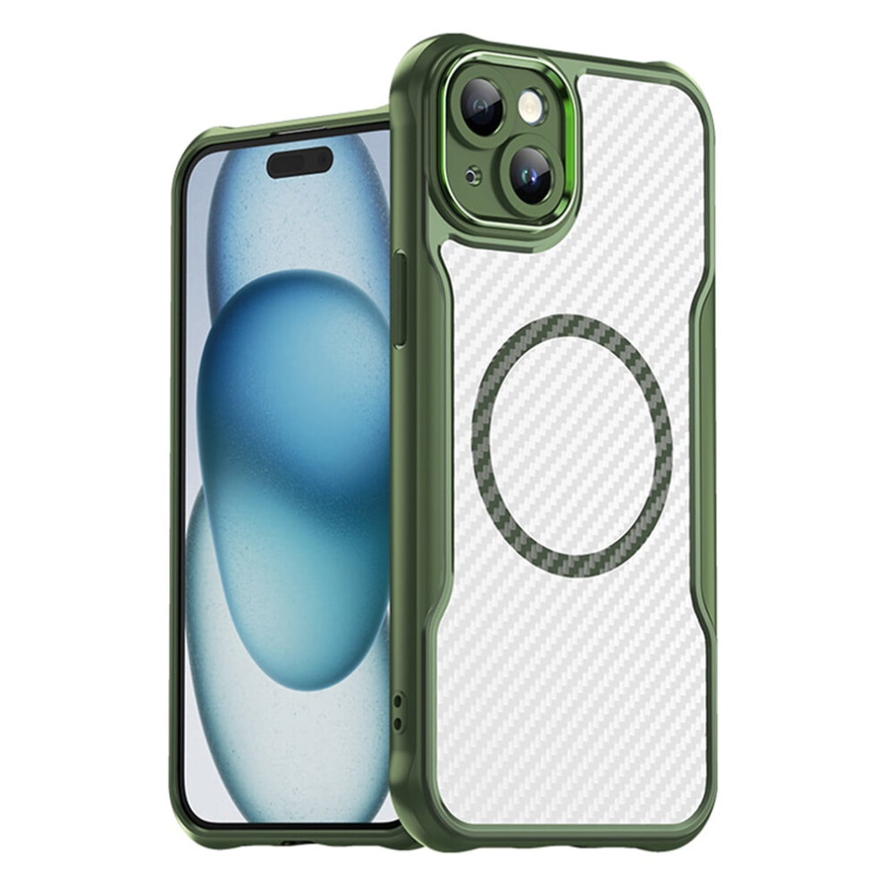 Carbon Fiber Magnetic Iphone 15 Case Slim Shockproof Green 939152710263