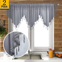 Beaded Sheer Triangle Valance Curtains Grey 51x24 Rod Pocket