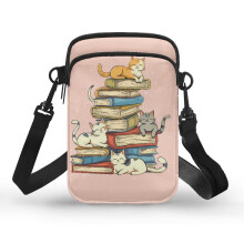 Dámska crossbody kabelka s mačacím motívom, zapínanie na zips, nastaviteľný popruh, na bežné použitie – vhodná k bežným outfitom