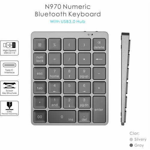 Numeric Keypad Bluetooth Wireless 28-Key Mini Keyboard 2
