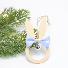 Easter Bunny Wooden Pendant with Bows Bells Rope 1 pc