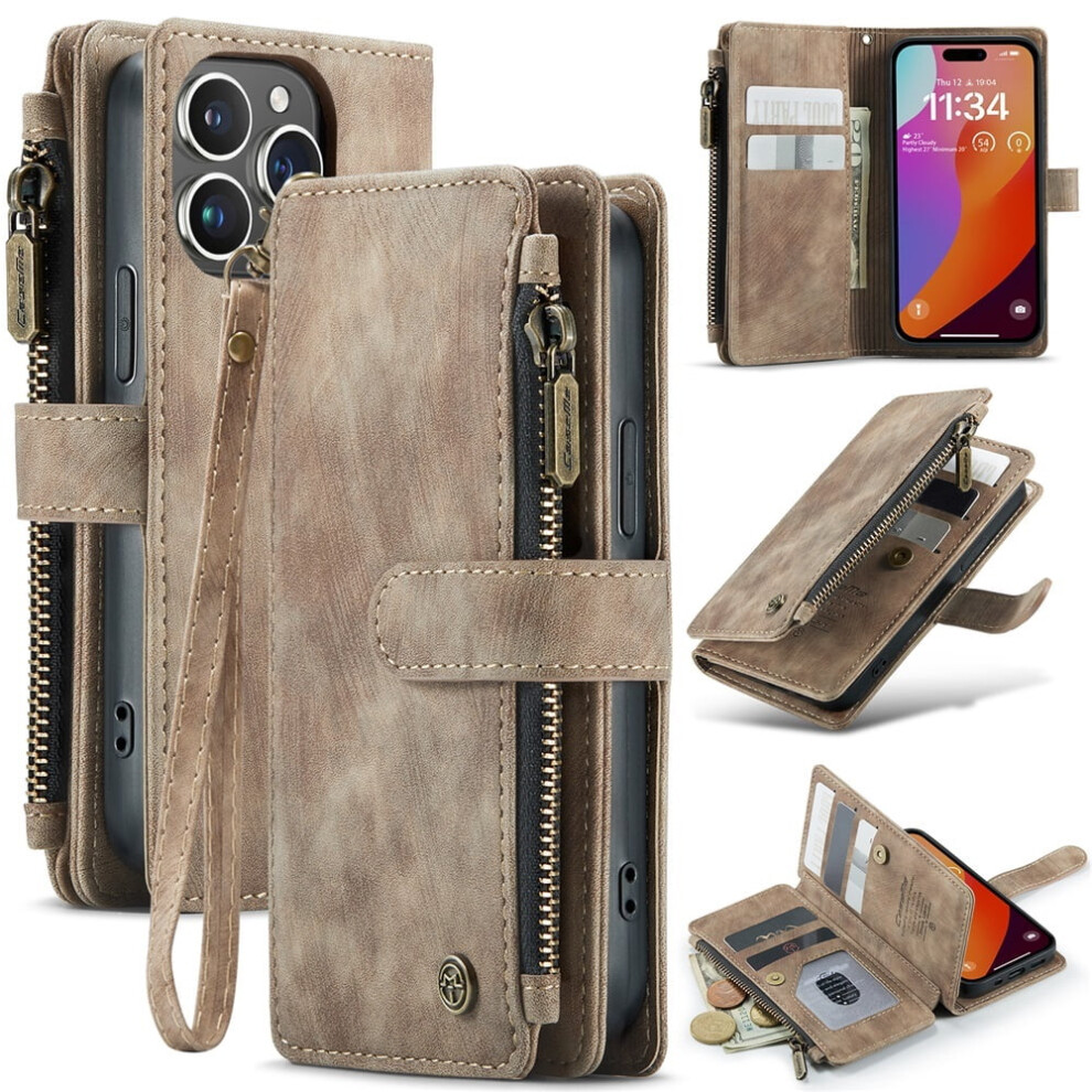 Caseme Iphone 15 Pro Wallet Case Pu Leather Brown 9122141653769