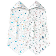 2-Pack Hooded Baby Towels, 100% Muslin Cotton, 32x32", Soft & Absorbent for Newborns, Infants, Toddlers – Compatible with Baby Bath Routines