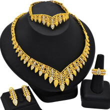 African Wedding Jewelry Set Gold Plated Earrings Bracelet