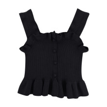 Girls Sleeveless Ribbed Knit Crop Top with Ruffle Hem