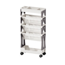 Student Desk with 5-Tier Foldable Bookshelf White Gray
