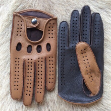 Men's Leather Driving Gloves Full-Finger Breathable Unlined