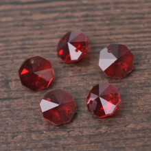20pcs 14mm Octagon Faceted Crystal Glass Prism Decoration Beads Chandelier Parts-Red