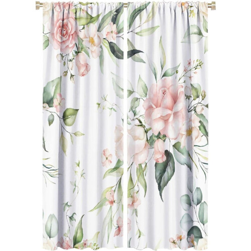 Rustic Flower Curtains Watercolor Floral Pattern Blackout