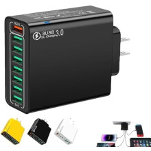 8-in-1 Waterproof USB Fast Charger with 8 Ports, Compatible with Travel & Home Office