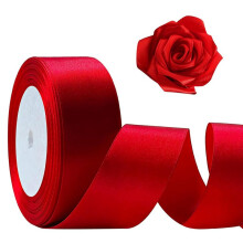 Red Ribbon 1 1/2Inch, 25 Yards Satin Ribbon, Single Face Polyester Silk Hair Ribbon, Fabric Ribbon for Bouquets