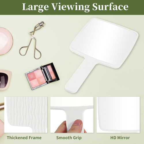 Hand Mirror with Handle White 6.3 x 11 Inches 2