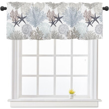Coral Starfish Kitchen Valance 54x18 inch Blue Brown Rod