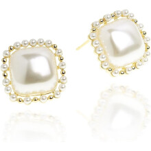 Gold Stud Earrings for Women with Pearl and Cubic Zirconia