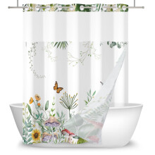 Mizhona Floral Shower Curtain Hookless Colorful Floral and Butterfly for Bathroom with Snap in Liner Waterproof Modern Decor 71"x83"