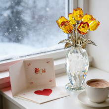 Crystal Red Rose Bouquet in Vase - Romantic Desktop Decor