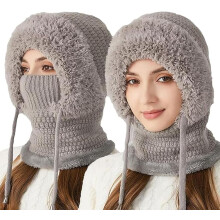3-in-1 Beanie Hat for Women and Men Windproof Fleece-Lined