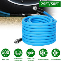 Tuyau d'arrosage robuste de 15 m (50 pi) flexible avec raccords de 19 mm (3/4 po), léger, résistant aux intempéries, pression d'éclatement de 500