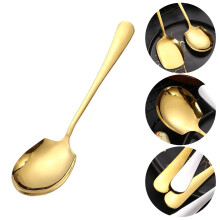 Gold Stainless Steel Serving Spoon Long Handle Shovel Spoon Multipurpose Utensil for Buffet Restaurant Home Kitchen Soup Rice Dish Serving