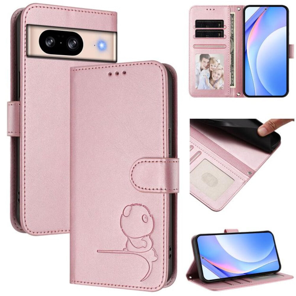 Panda Embossed Leather Case For Google Pixel 8 Â Pink 9066521649754