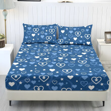 Twin Sheet Set Soft Cooling Polyester Blue Star Pink Heart