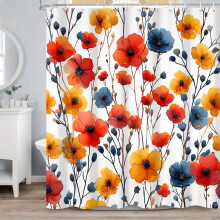 Spring Colorful Floral Shower Curtain Watercolor Flowers Plants Bathroom Decor Curtain Set 72"W x 72"L